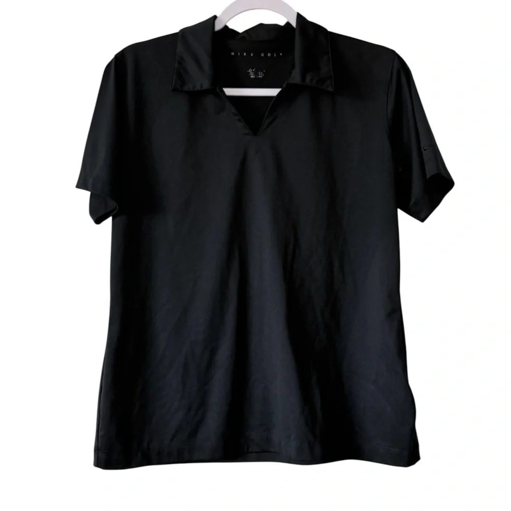 Nike Golf women’s Large Dri-fit short mesh sleeve black polo shirt